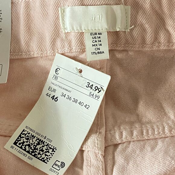 New H&M Pink Loose Straight High Waist Full Length Jeans Women's Size 14 - Picture 4 of 7